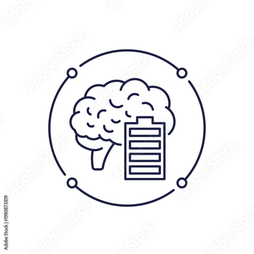 mental energy icon in line design, brain and battery