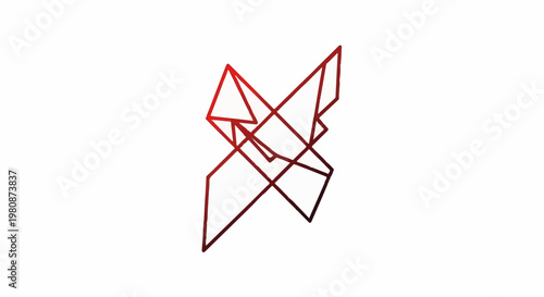 Abstract red geometric lines forming a complex, fragmented shape