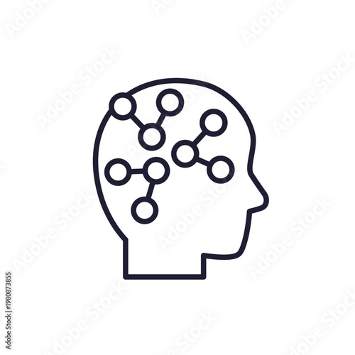 neuron connections, neurobiology line icon with a head