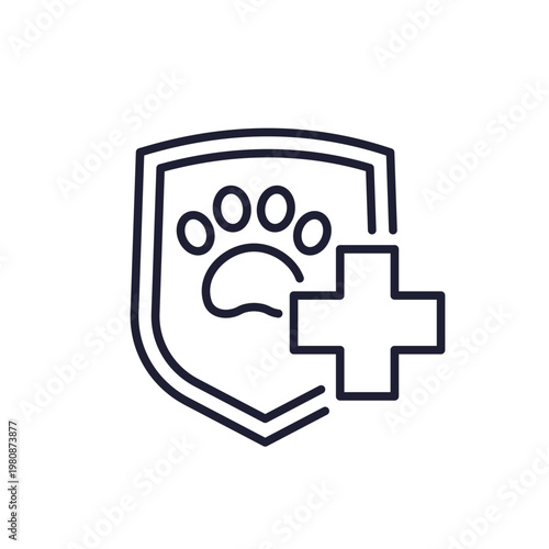 Pet insurance icon with a shield, line design on white
