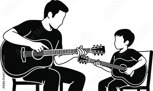Heartwarming fathers day illustration father and son sharing a special musical moment with guitars