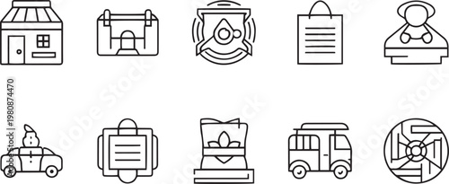 Retail Shopping and Mobile Commerce Line Icons Set for Ecommerce and Product Delivery