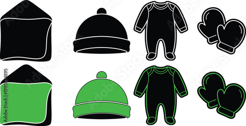 A Charming Collection of Adorable Silhouette and Green Illustrated Baby Infant Clothing