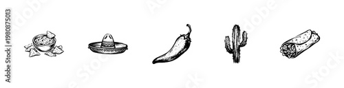 Mexican Cuisine and Cultural Elements with Hand-Drawn Inky Brush Strokes and Saturated Colorful Doodle Aesthetic