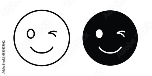 Smile wink icon set vector symbol in black filled and stroke style