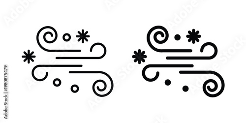 Snow blowing icon set vector symbol in black filled and stroke style