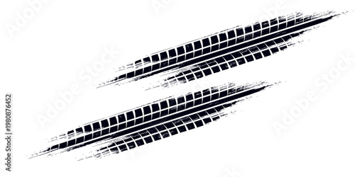 Black tire marks on road, Black rubber tire marks and tread marks, Tire trace track wheels texture and background, Auto tire tread grunge