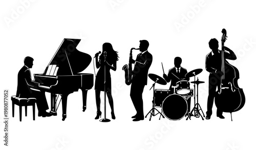 Jazz band silhouette vector clipart set musicians performance illustration