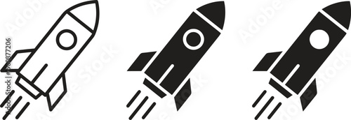Rocket ship icons in different colors flying upwards quickly