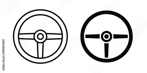 Steering wheel icon set vector symbol in black filled and stroke style