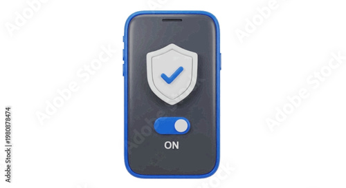 Vector illustration of 3d smartphone icon with a security shield and checkmark symbol on a transparent background
