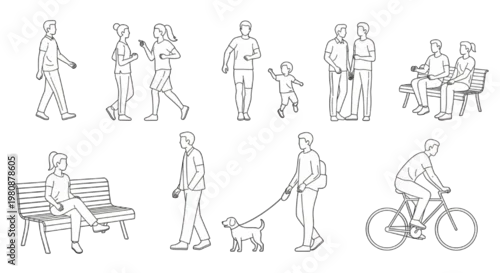 Obraz CAD drawings of people in various everyday activities and poses for architectural and design projects