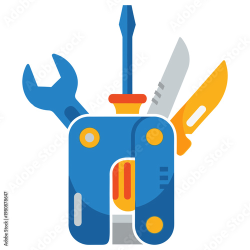 A blue smartphone with tools inside an illustration