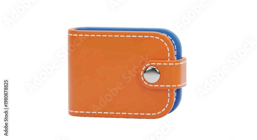 Vector illustration of orange and blue leather wallet with a snap button closure on a transparent background