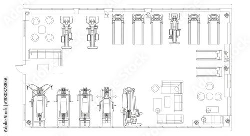 High-end Gym Floor Plan CAD Drawing - Modern Fitness Center Design