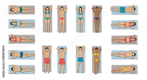 Illustration of people relaxing on beach towels, ideal for CAD and lifestyle visualizations