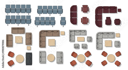 Top View Furniture Layouts Collection for CAD Software and Interior Design Plans