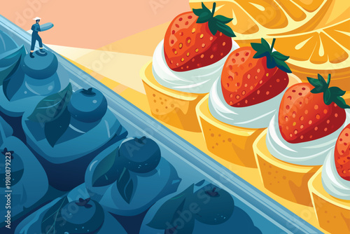 Adding Fruit Toppings Scene Vector Illustration o