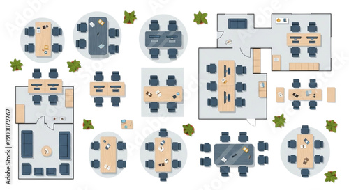 Top-Down Office Space Plan Views CAD Designs for Modern Workplaces