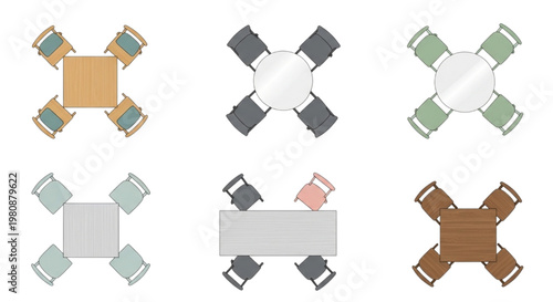 CAD furniture layout collection featuring diverse top-down views of various table and chair arrangements ideal for architectural and interior design planning blueprints