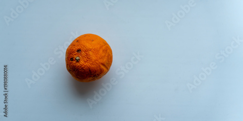 Canvastavla Wrinkled orange fruit on a plain background representing concepts of food waste,