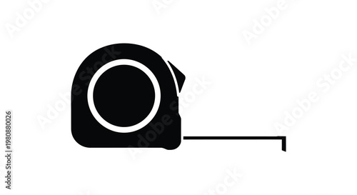 A black silhouette of a measuring tape tool against a white background silhouette