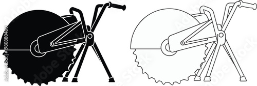 Pizza cutter silhouette, bicycle handle design, kitchen tool icon, creative cooking artwork, food preparation symbol, minimalist culinary illustration concept