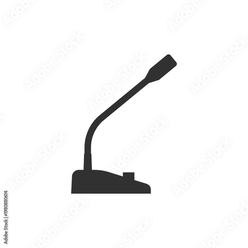 Desk microphone with base icon. Conference and speech recording equipment. Monochrome black and white symbol