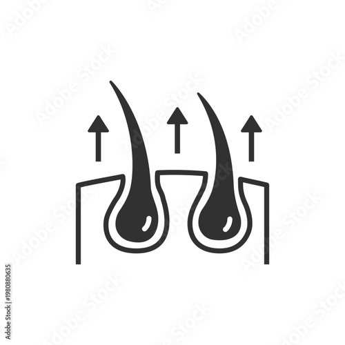 Hair follicle with arrows icon. Hair growth and dermatology process. Monochrome black and white symbol