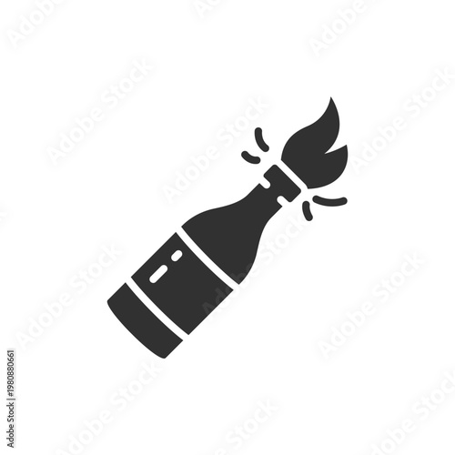 Molotov cocktail bottle with flame icon. Fire weapon and protest violence concept. Monochrome black and white symbol