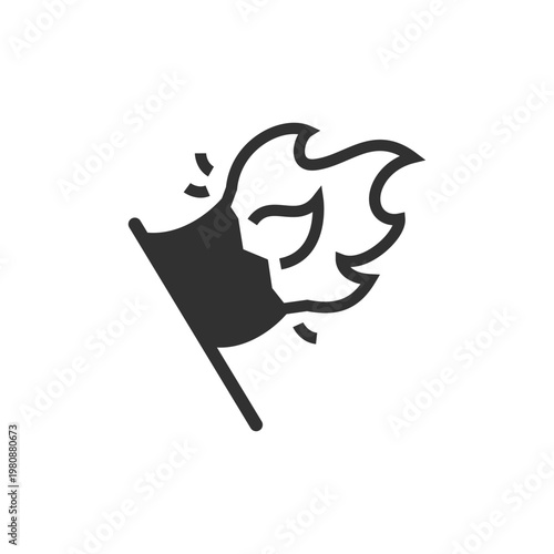 Molotov cocktail with flame icon. Fire weapon and protest violence. Monochrome black and white symbol