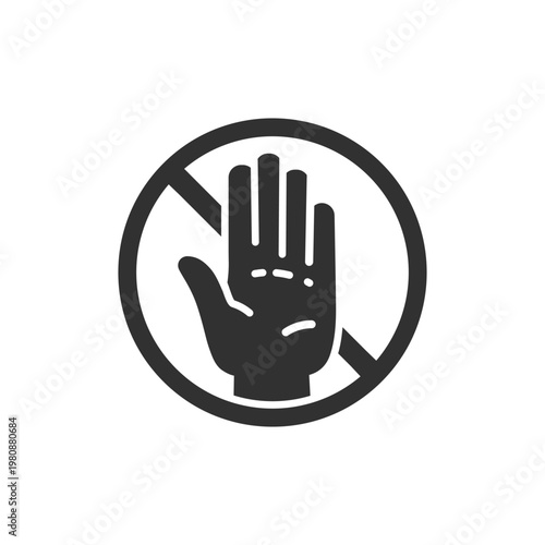 No entry hand sign icon. Access restriction and prohibition. Monochrome black and white symbol