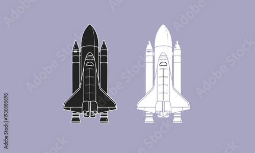 Space shuttle silhouette, aerospace design icon, rocket launch illustration, spacecraft symbol artwork, orbital vehicle concept, minimalist aerospace art, exploration motif