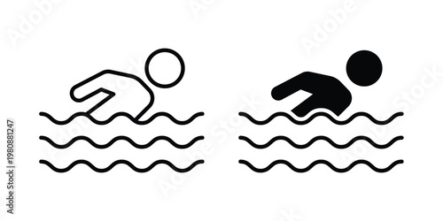 Swimmer icon set vector symbol in black filled and stroke style