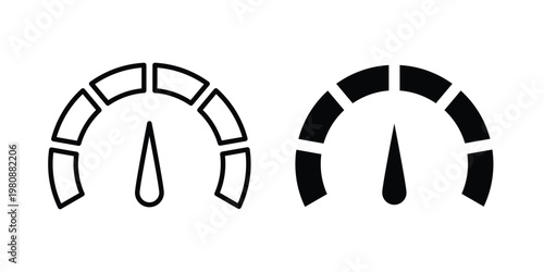 Tachometer icon set vector symbol in black filled and stroke style
