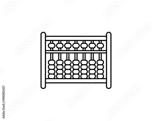 Black line drawing of an abacus on white background for calculation tool