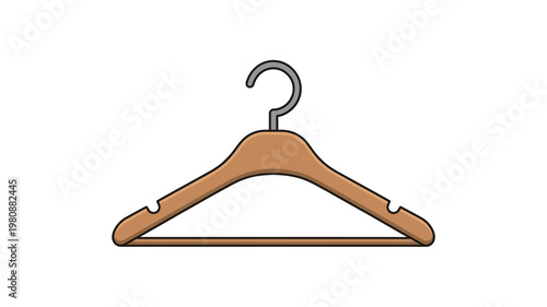 Brown wooden clothes hanger with metal hook isolated on white background