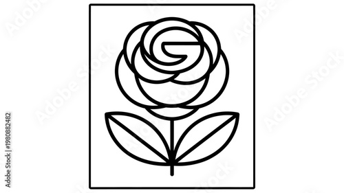 Simple line drawing of a rose in a rectangular frame