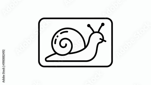 Simple line drawing of a snail in a rectangle frame