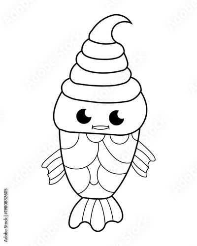 Cute Kawaii Fish Ice Cream Character Coloring Page for Kids