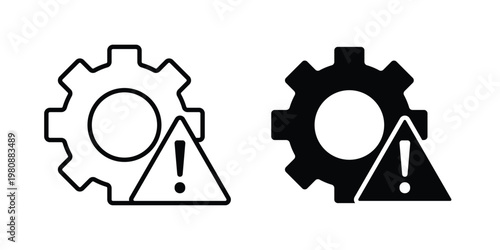 Technical warning icon set vector symbol in black filled and stroke style