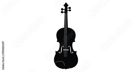 A striking black silhouette of a classic violin elegantly displayed against white background silhouette