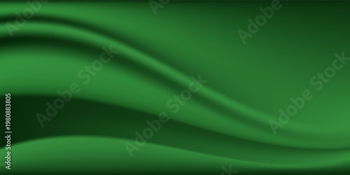 Green drapery silk fabric luxury background. Wavy abstract satin cloth vector texture pattern. Smooth shiny drape material curtain. Elegant velvet curve motion image realistic horizontal design. Eps10