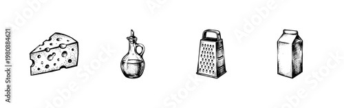 Kitchen Utensils and Baking Ingredients for Cooking Design with Fluid Engraving Style in Hand-Drawn Sketchy Style