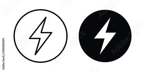 Thunder bolt icon set vector symbol in black filled and stroke style
