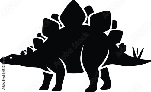 Black silhouette of a stegosaurus dinosaur with plates and spikes prehistoric ancient reptile
