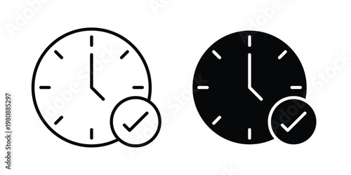 Time check icon set vector symbol in black filled and stroke style