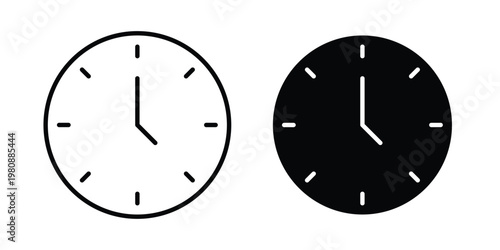 Time clock icon set vector symbol in black filled and stroke style