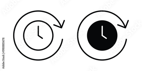 Time forward icon set vector symbol in black filled and stroke style