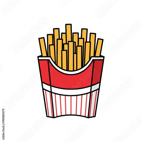 Carton of French Fries Standing Upright on Clean Solid Background, Fast Food Snack Raster Icon PNG